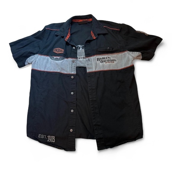 Harley-Davidson Other - Harley-Davidson black & gray short sleeve button-up shirt